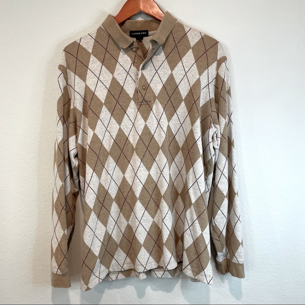 Lands' End Brown Argyle Long Sleeve Shirt